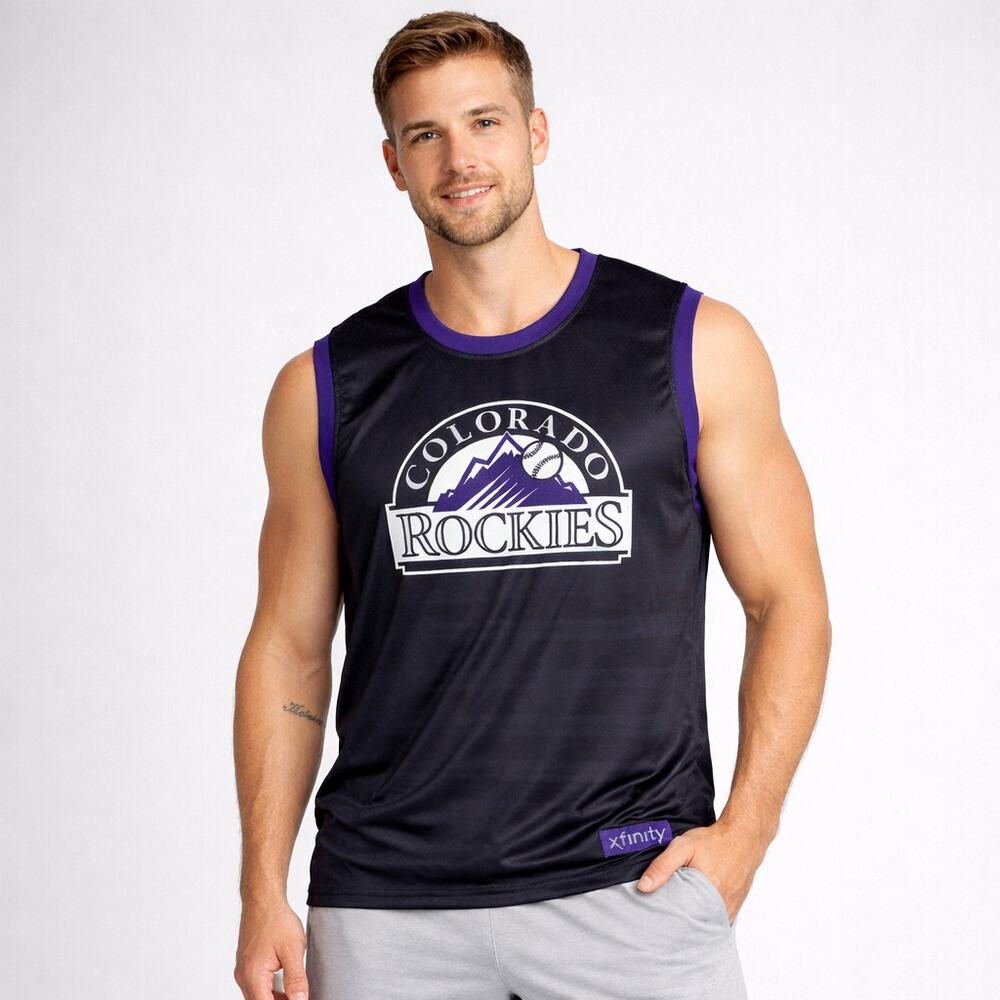 Colorado Rockies Sleeveless Shirt XL – Xfinity Logo – Gray‎ & Purple –NWOT